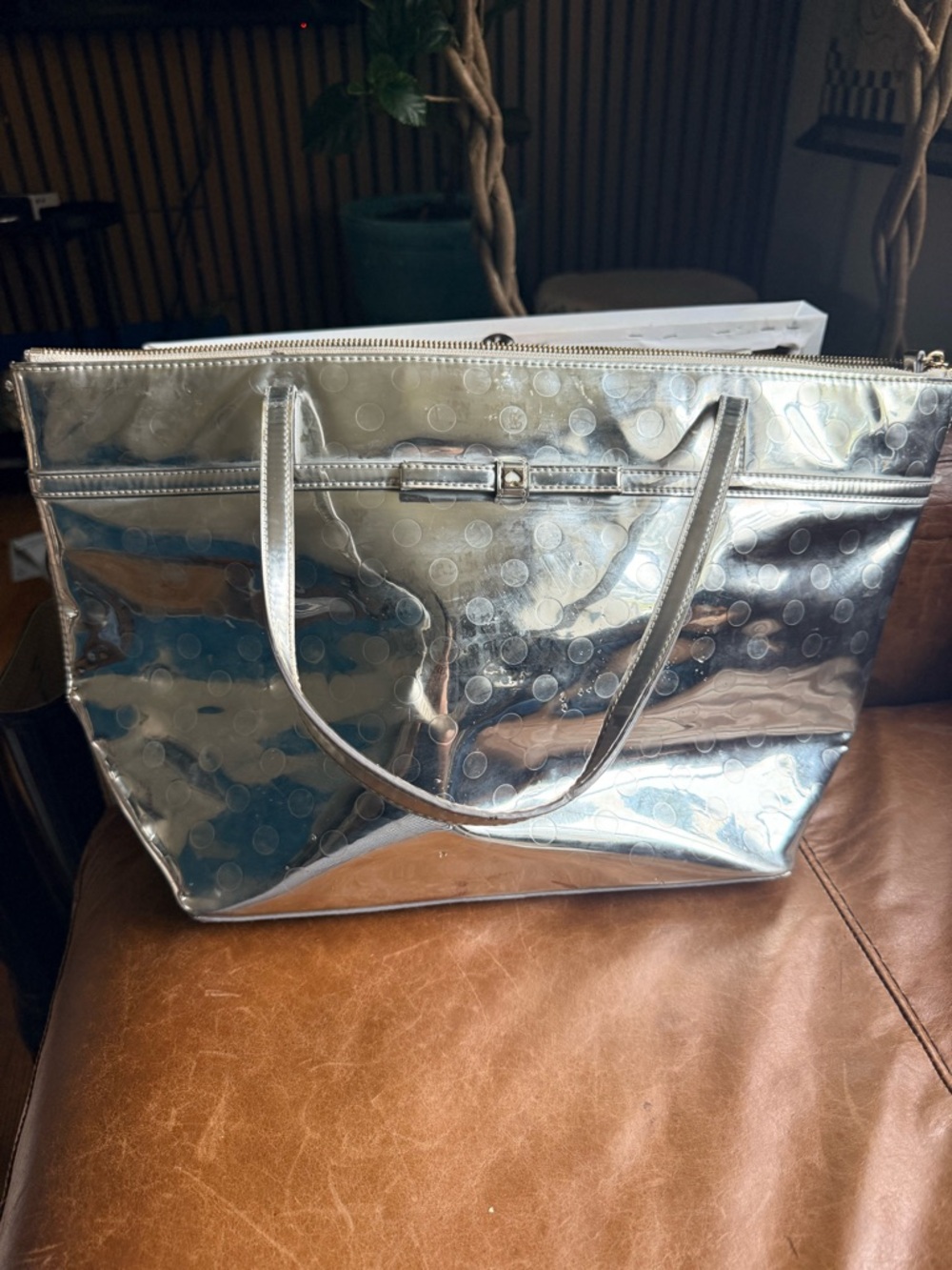 kate spade Silver Metallic Logo Tote